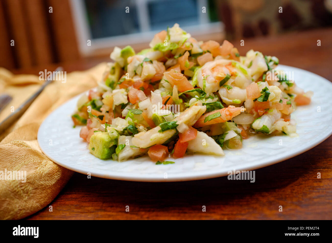 Chilled spicy Peruvian ceviche with crab and shrimp Stock Photo Alamy