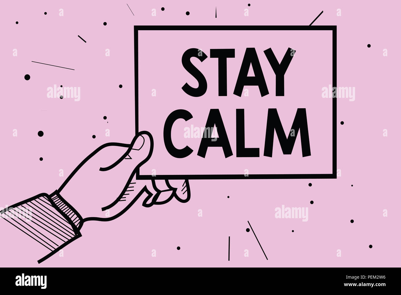 Word writing text Stay Calm. Business concept for Maintain in a state of motion smoothly even under pressure Man hand holding paper communicating info Stock Photo