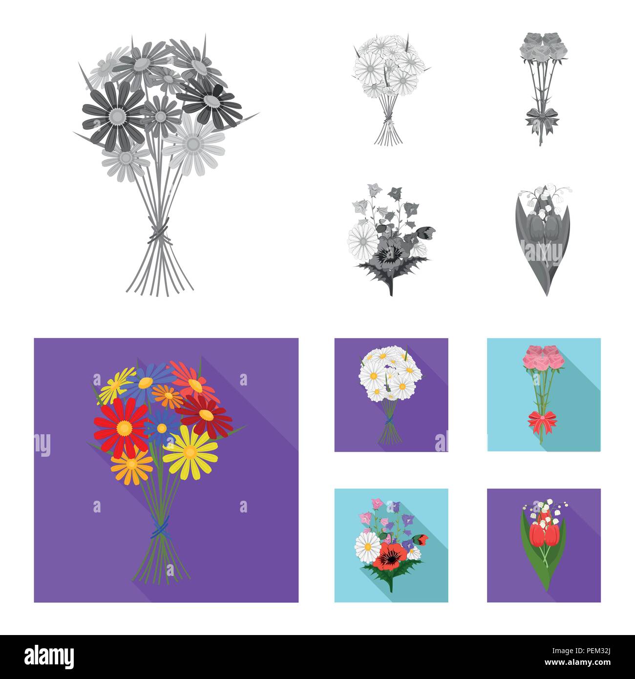 A bouquet of fresh flowers monochrome,flat icons in set collection for ...