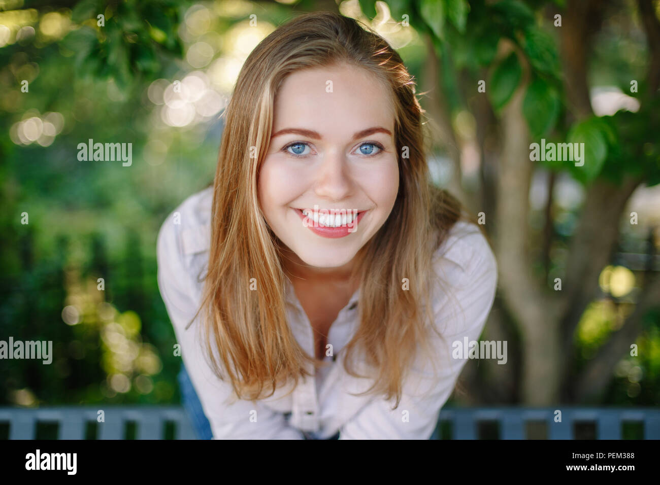 Closeup Portrait Of Beautiful Smiling White Caucasian Girl Woman