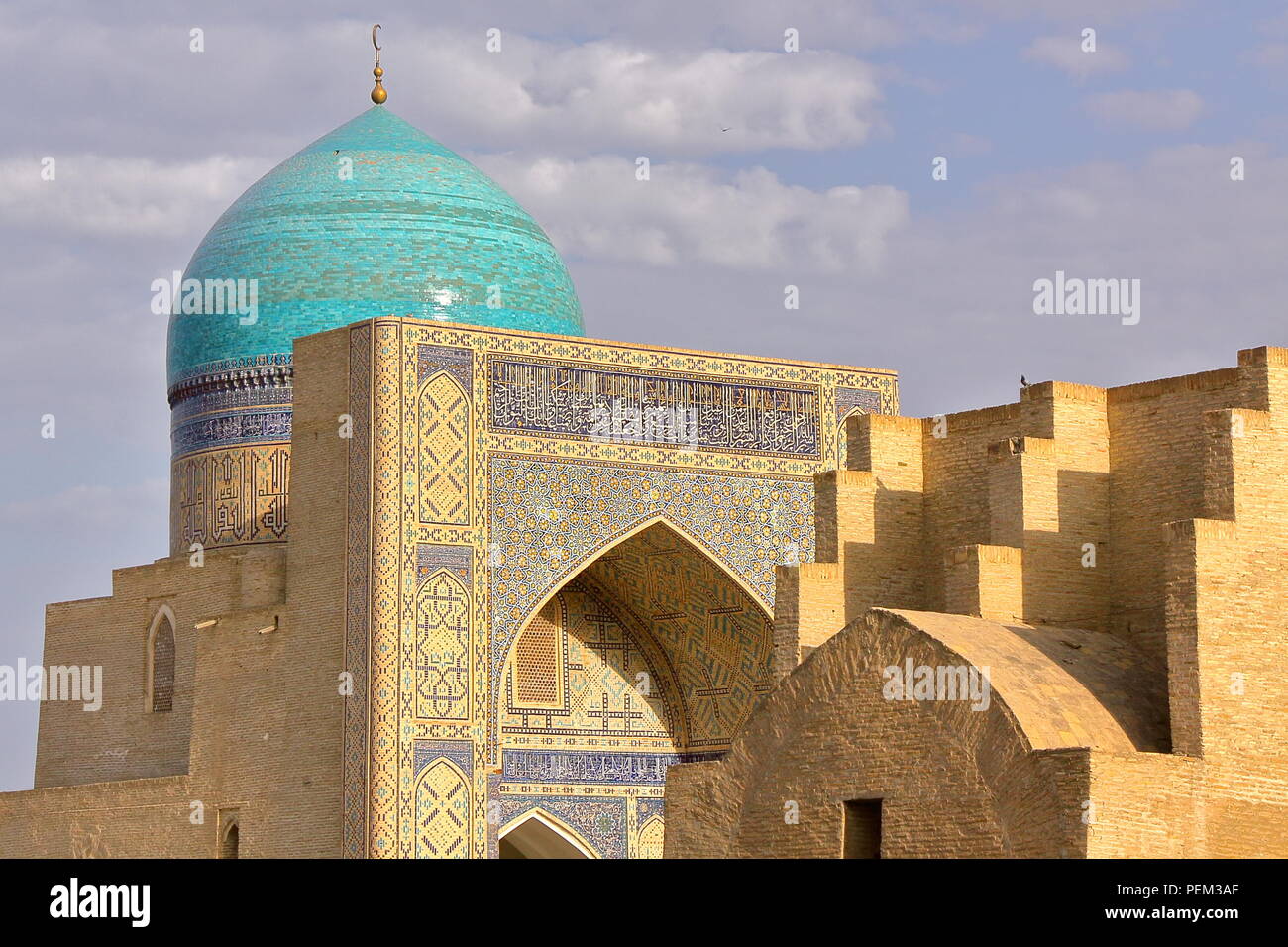 Close-up on Mir-i Arab Madrasa in Bukhara, Uzbekistan Stock Photo