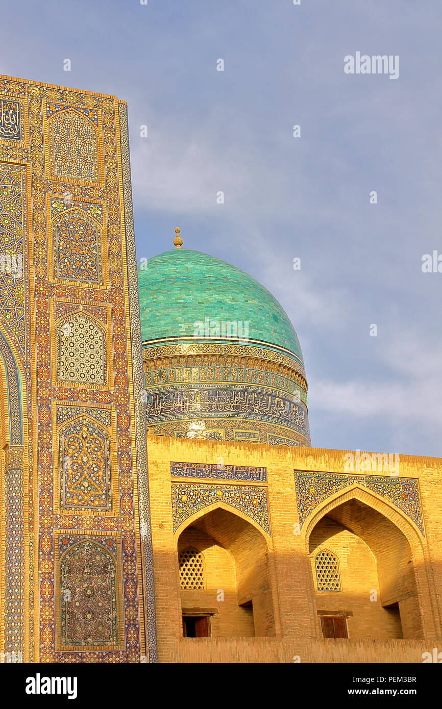 Close-up on Mir-i Arab Madrasa at sunset in Bukhara, Uzbekistan Stock Photo