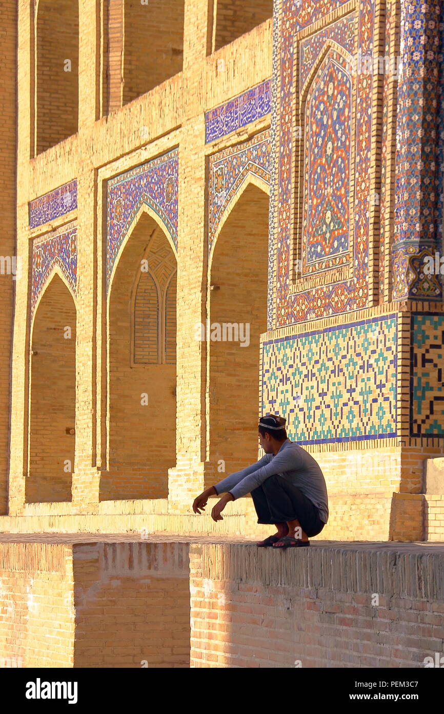 BUKHARA, UZBEKISTAN - MAY 11, 2011: Close-up on Mir-i Arab Madrasa Stock Photo