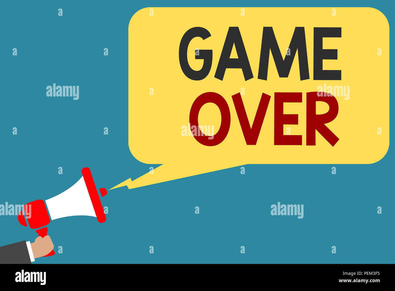 Writing Note Showing Game Over Business Photo Showcasing A Situation In A Particular Sport That Reach His Finals Or Ending Man Holding Megaphone Loud Stock Photo Alamy