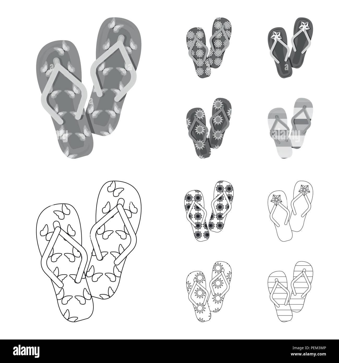 Flip-flops outline,monochrome icons in set collection for design. Beach