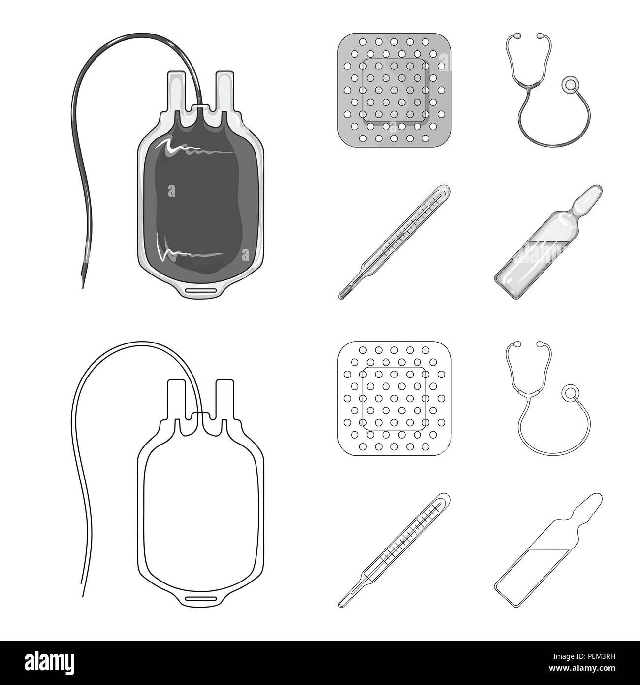 Package with donor blood and other equipment.Medicine set collection ...