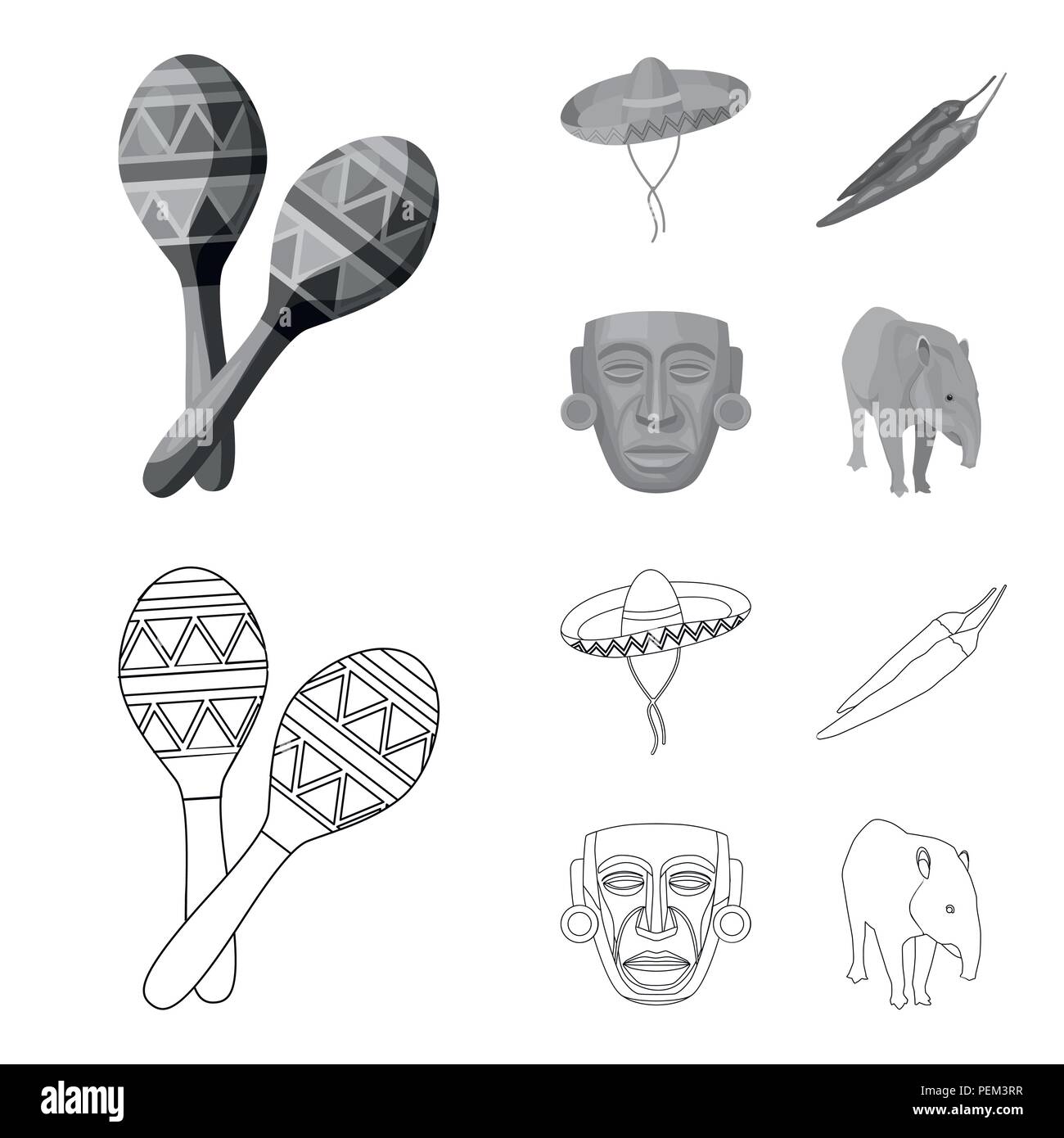 Maracas national musical instrument, sambrero traditional Mexican ...