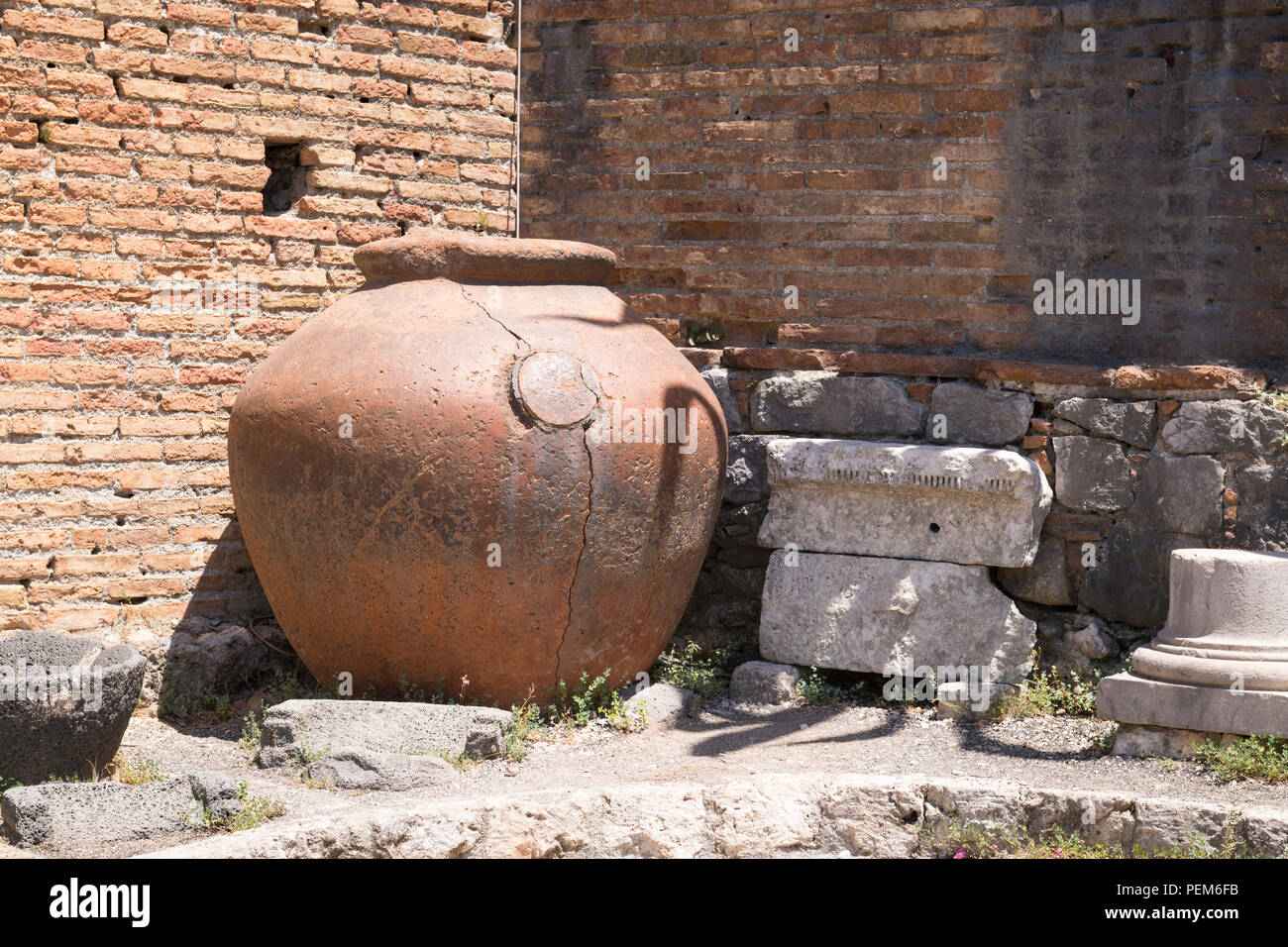 Italy Sicily Monte Tauro most famous luxury tourist resort Taormina 3 century BC BCE Greek Theatre theater amphitheatre large earthenware storage urn Stock Photo