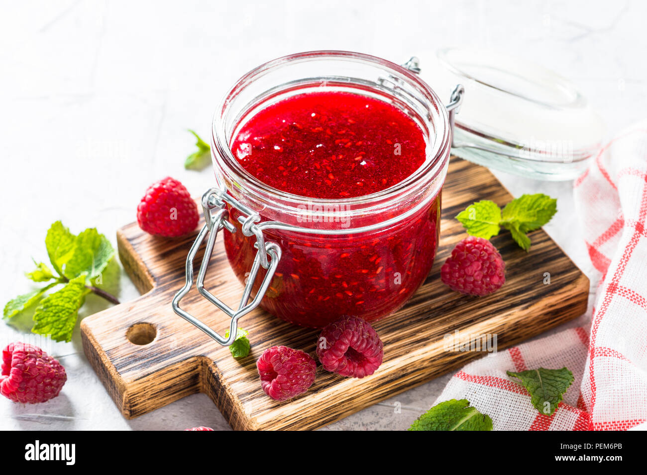 Strawberry jam in glass jar Stock Photo Alamy