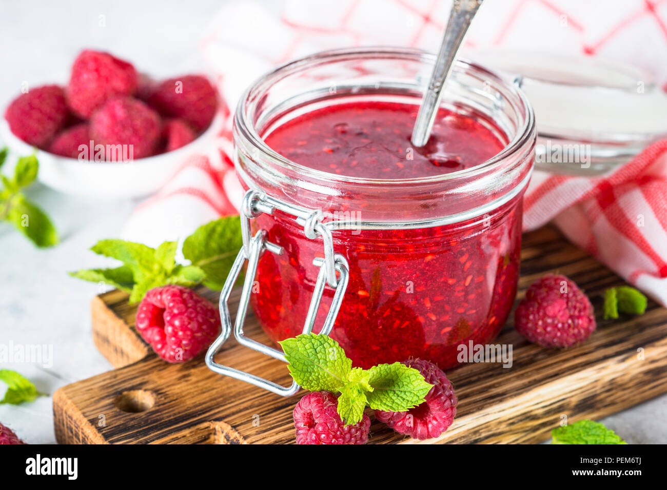 Strawberry jam in glass jar Stock Photo Alamy