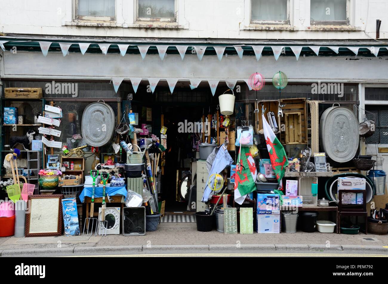 Old fashioned ironmonger shop exterior Usk Monmouthshire Wales Cymru UK