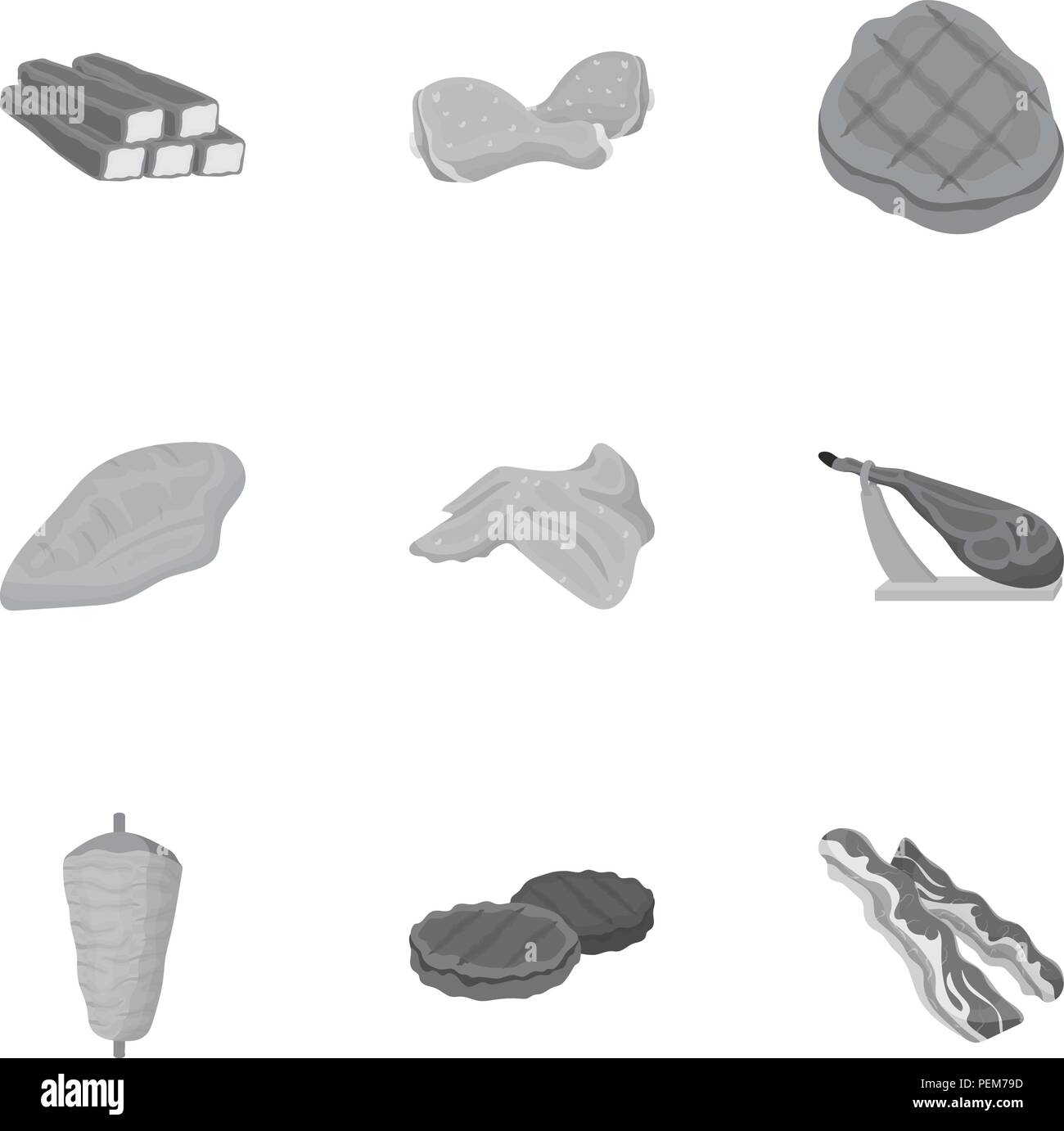 Meats set icons in monochrome style. Big collection of meats vector ...