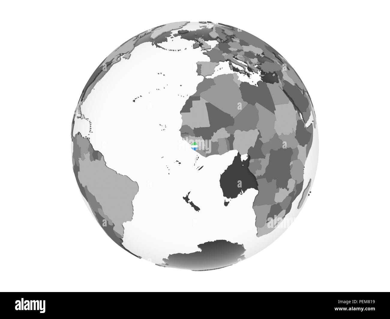 Sierra Leone on gray political globe with embedded flag. 3D ...