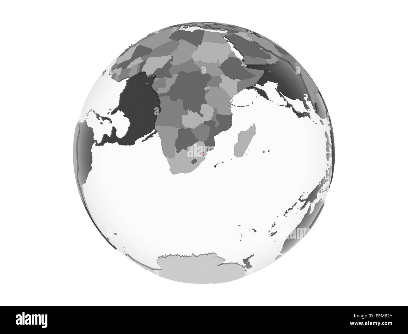 Swaziland on gray political globe with embedded flag. 3D illustration isolated on white background. Stock Photo