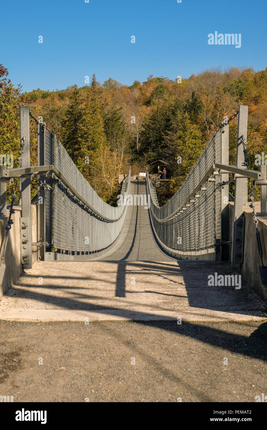 Ranney Gorge suspension bridge which crosses the Tent River in Campbellford Ontario Canada. Stock Photo