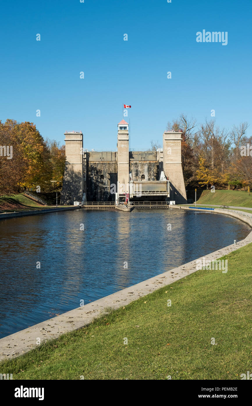 The Peterborough lift locks on the Trent canal in Peterborough Ontario Canada. Stock Photo