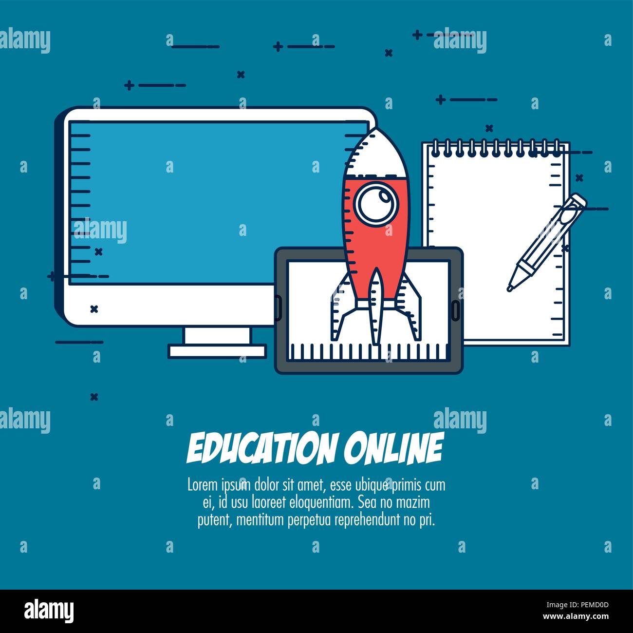 education on line with desktop display Stock Vector