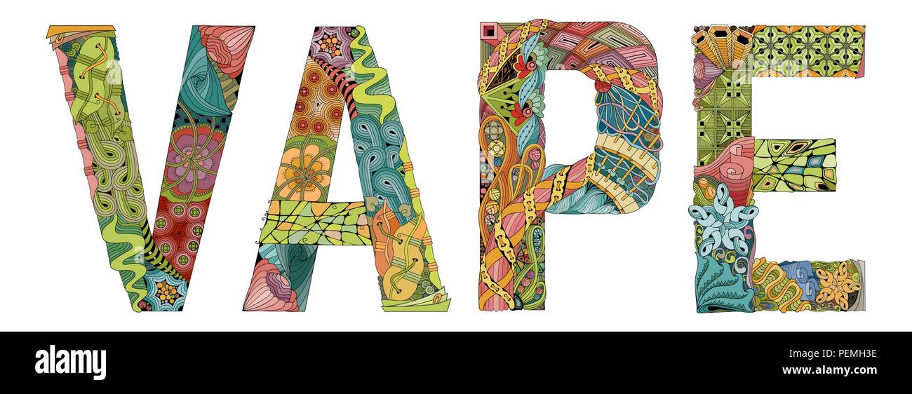 Word VAPE. Vector decorative zentangle object Stock Vector
