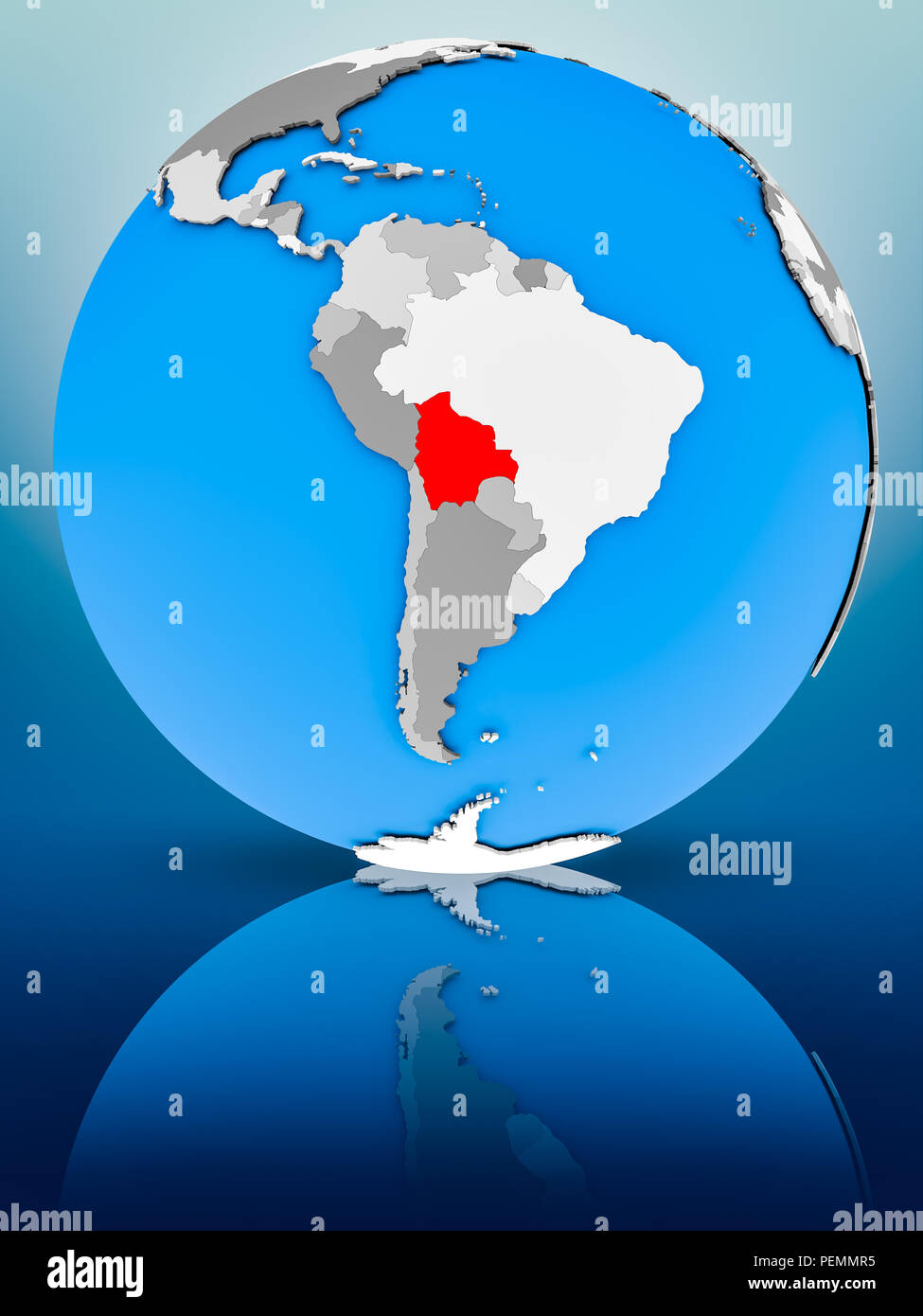 Bolivia on globe reflecting on surface. 3D illustration Stock Photo - Alamy