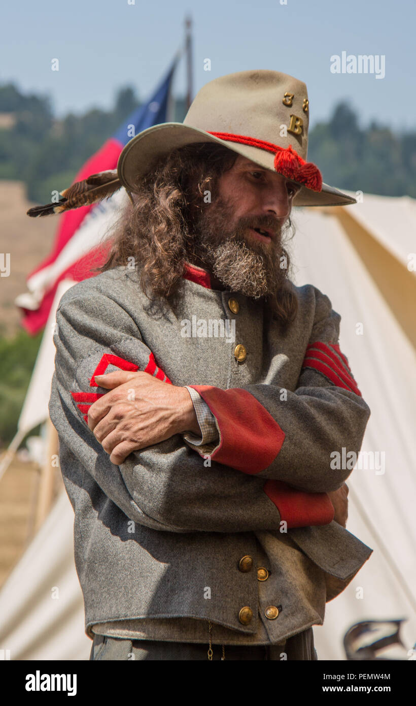 Duncan Mills, Calif / July 14, 2012: Man in Military Uniform during Civil War Reenactment Stock Photo