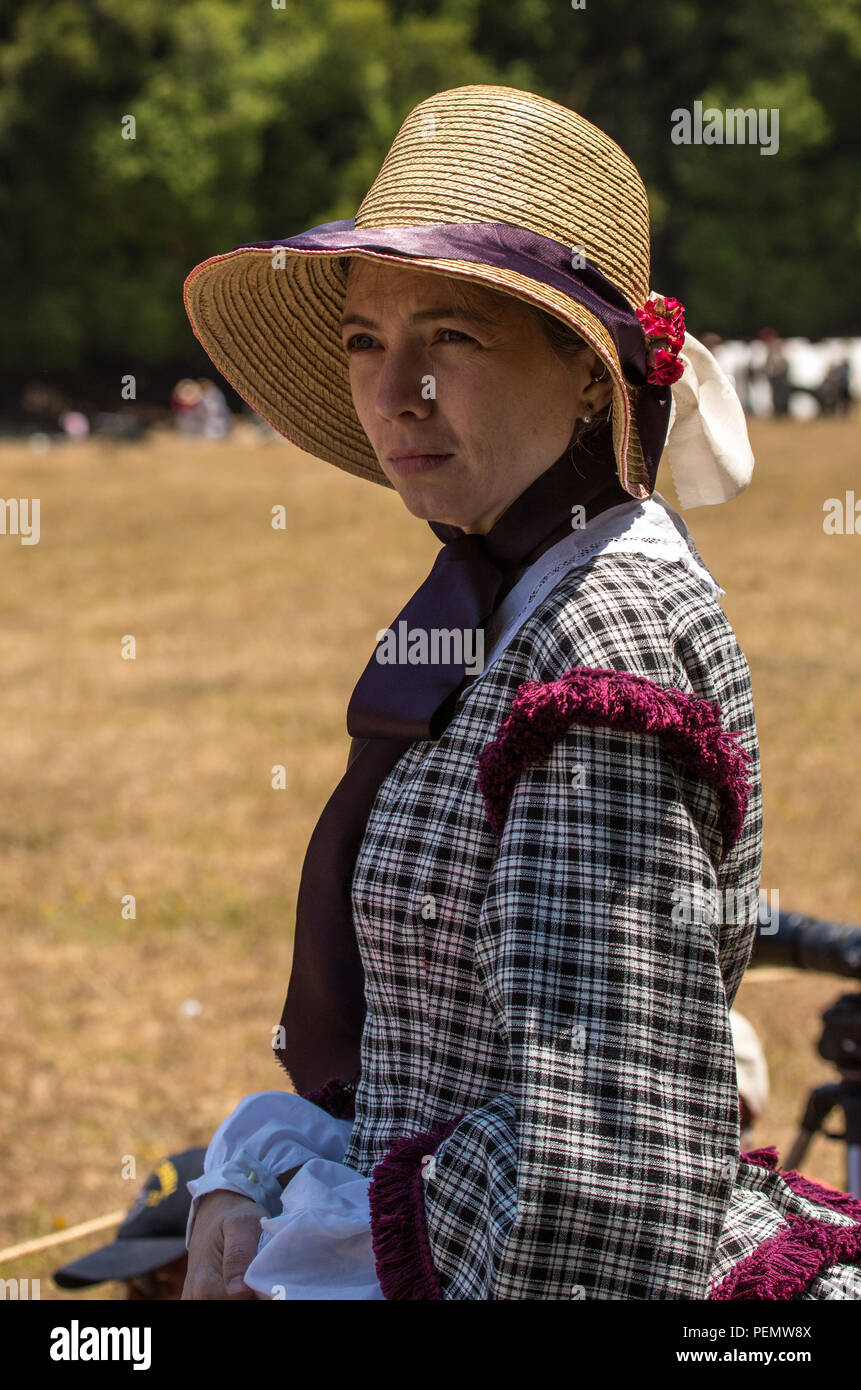 Duncan Mills, Calif / July 14, 2012: Woman in Period Dress for American Civil War Stock Photo