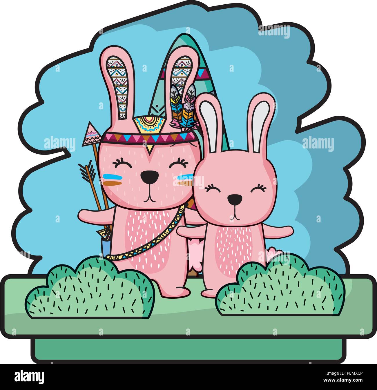 tribal couple rabbit with feathers and arrows Stock Vector Image & Art ...