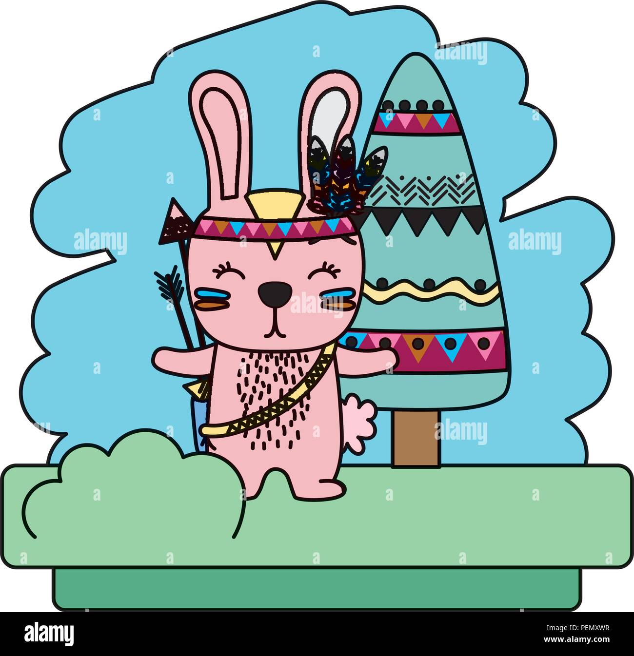 color tribal rabbit animal with fathers and arrows Stock Vector Image ...