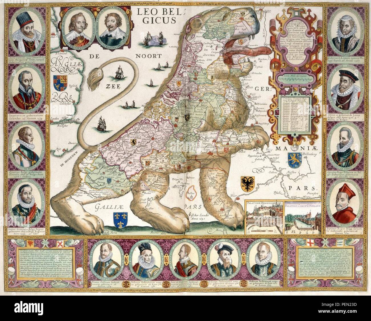 Leo Belgicus. Artificiosa et geographica tabula su - caption  'Map in the shape of a lion' Stock Photo