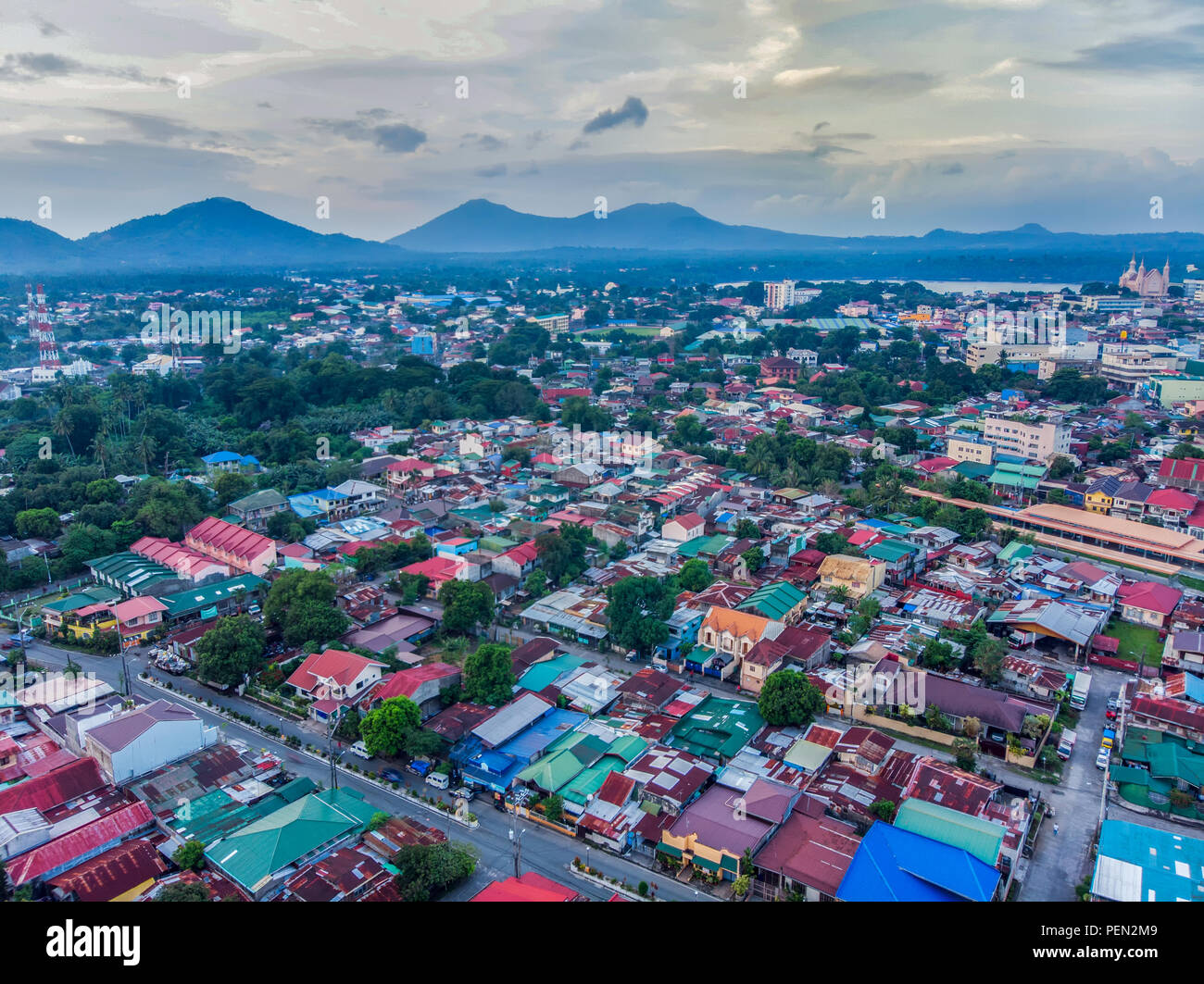 Afternoon aerial view at the outskirts of downtown San Pablo City Stock Photo