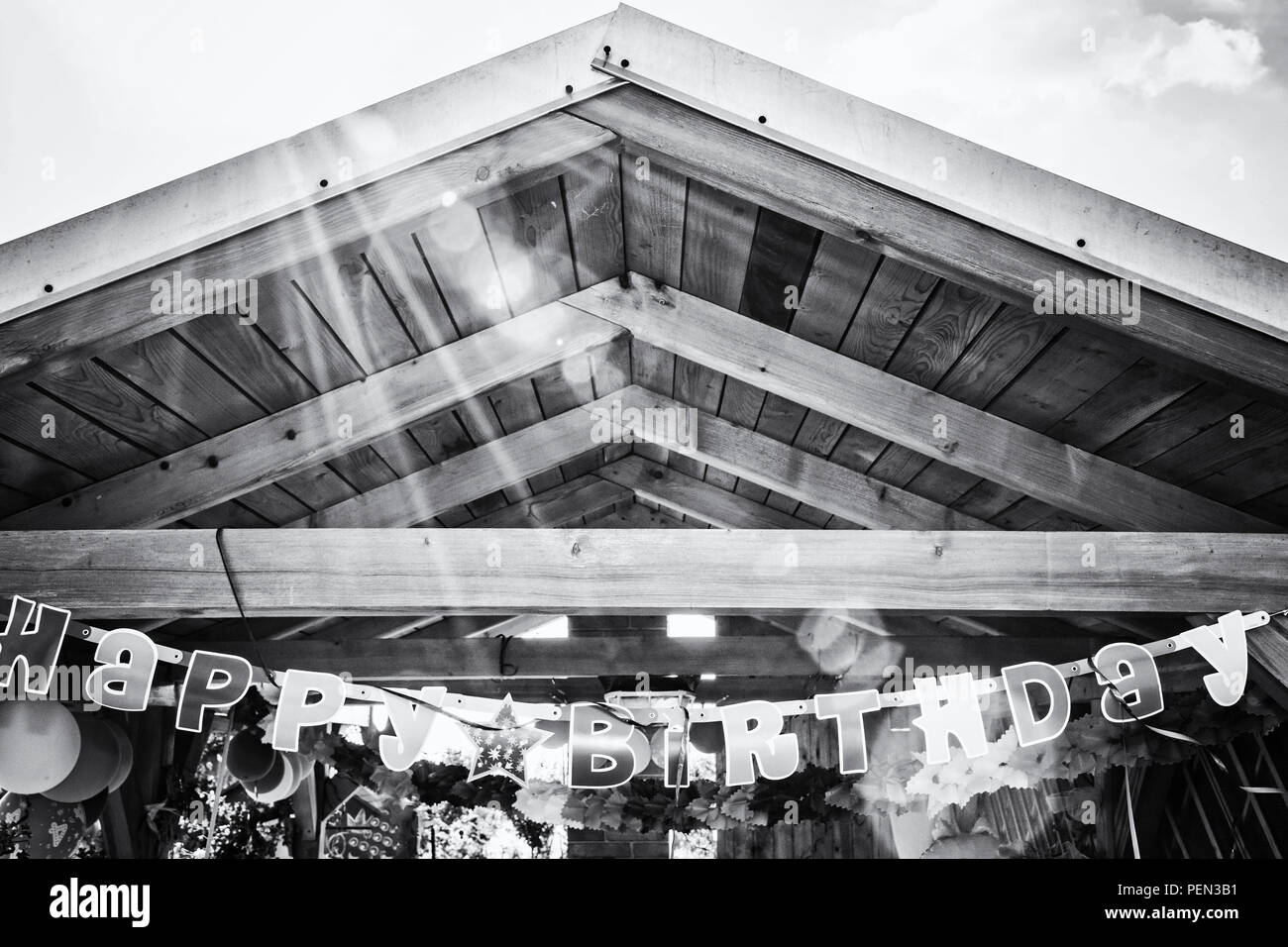 Happy Birthday Theme Party And Celebrations Black And White Photo Stock Photo Alamy