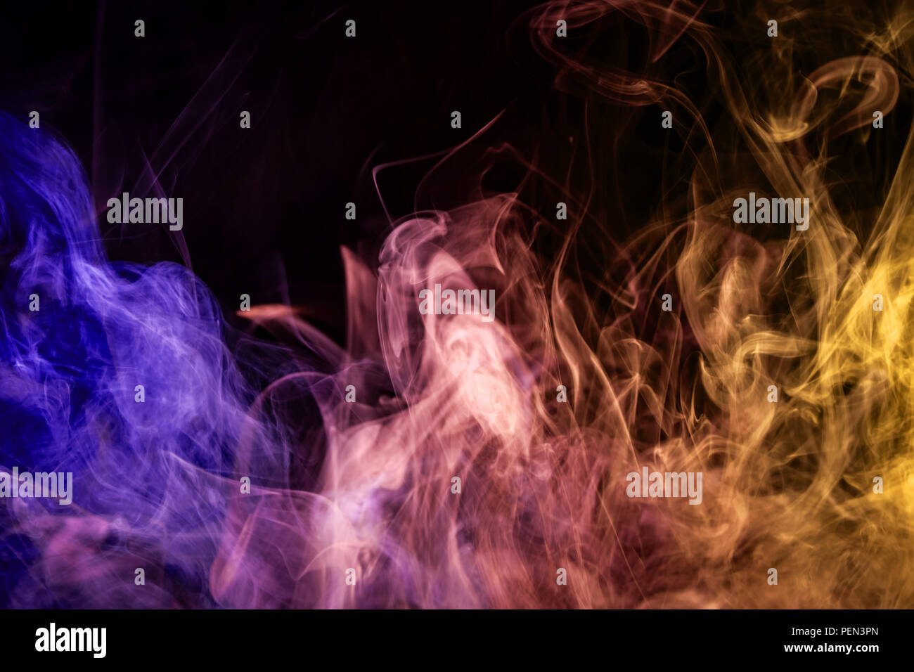 Blue, pink and orange cloud smoke on black isolated background Stock ...