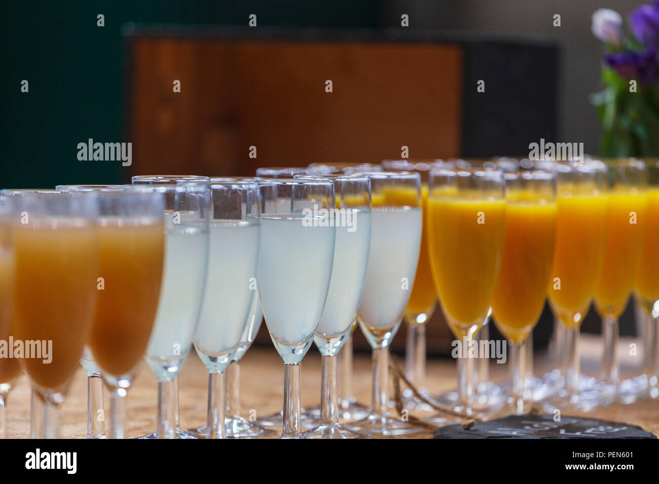 Glasses On Non Alcoholic Drinks At Wedding Reception Stock Photo