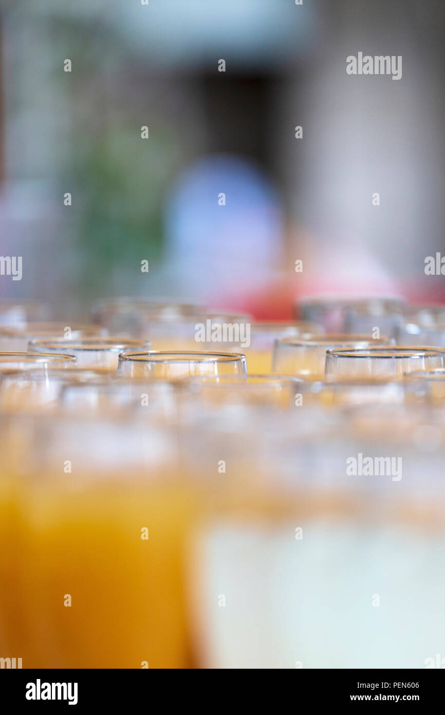 Glasses On Non Alcoholic Drinks At Wedding Reception Stock Photo