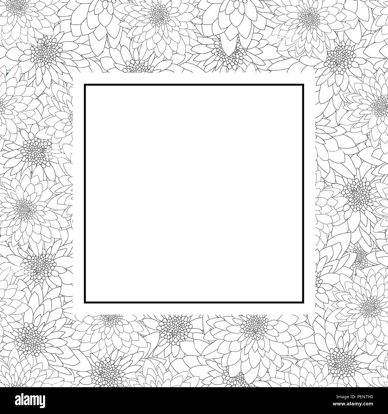 Chrysanthemum Outline Banner Card. Vector Illustration. Stock Vector