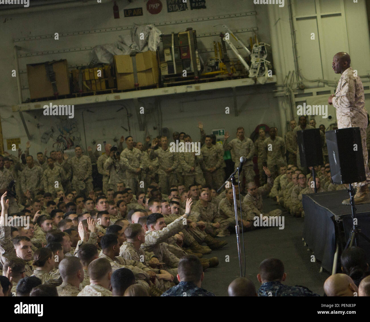 Ron Green First Command Sgt. Maj. of the Marine Corps Ronald Green speaks to Marines with the ...
