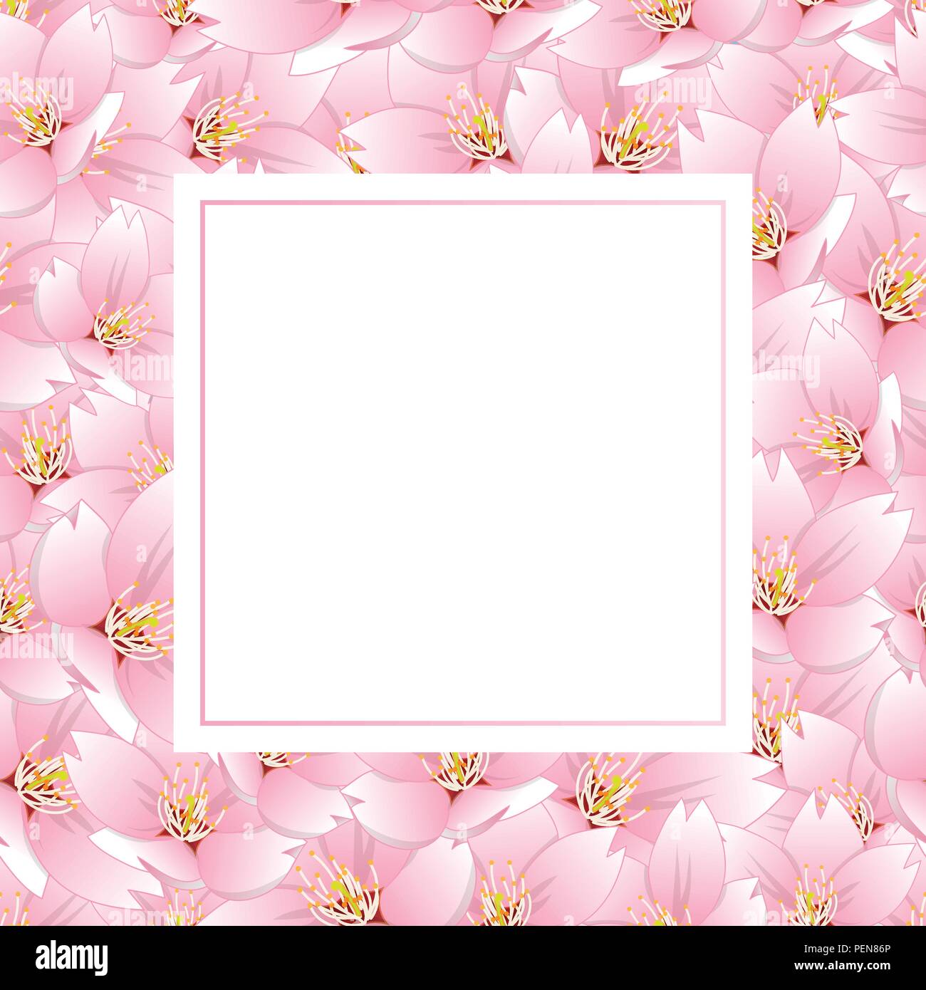Prunus serrulata  - Cherry blossom, Sakura Banner Card. Vector Illustration. Stock Vector