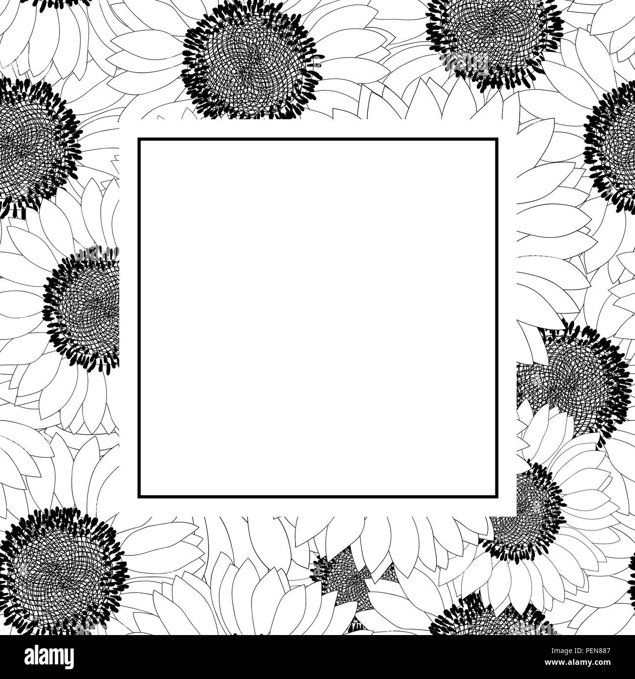 Sunflower Outline Banner Card. Vector Illustration. Stock Vector