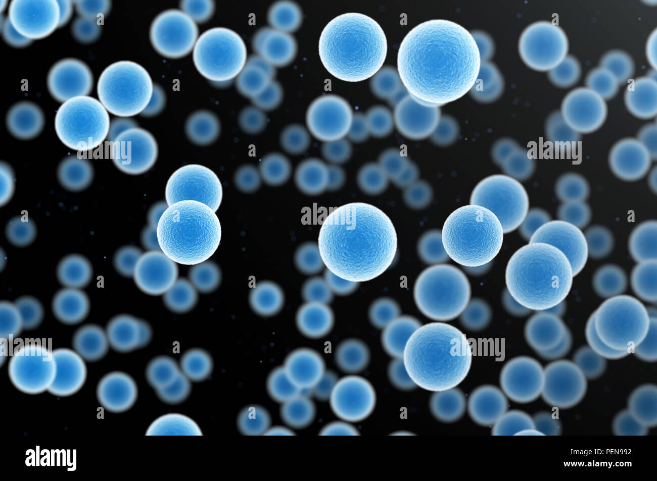 Biology background blue cells under microscope. Biology science and medicine background Stock Photo