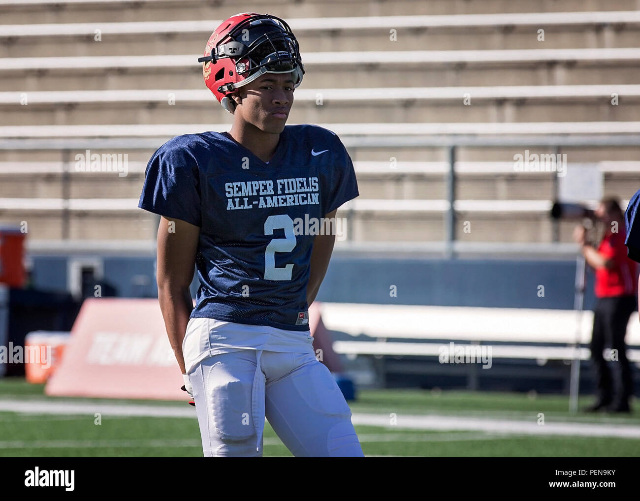 Isaish Simmons Safety From Olathe North High School Olathe Kan Listens To His Coach During Practice