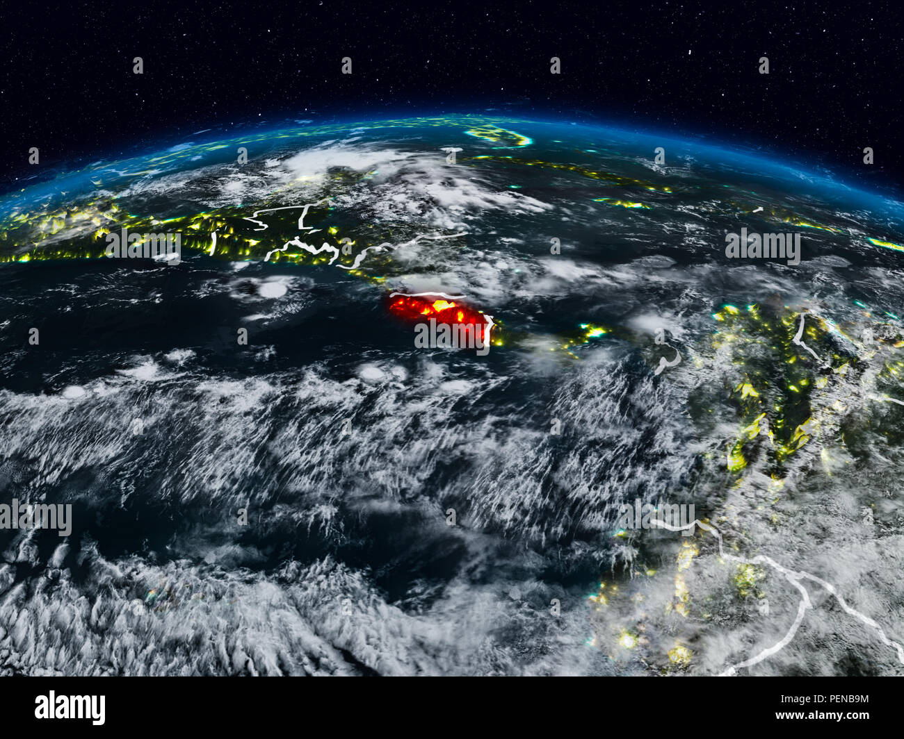 Costa Rica from space at night on Earth with visible country borders ...