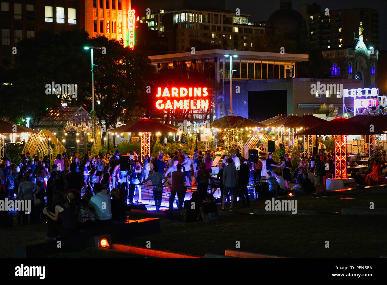 Montreal,Canada,15 August 2018.People enjoying themselves at the Jardins Gamelin nightlife.Credit:Mario Beauregard/Alamy Live News Stock Photo