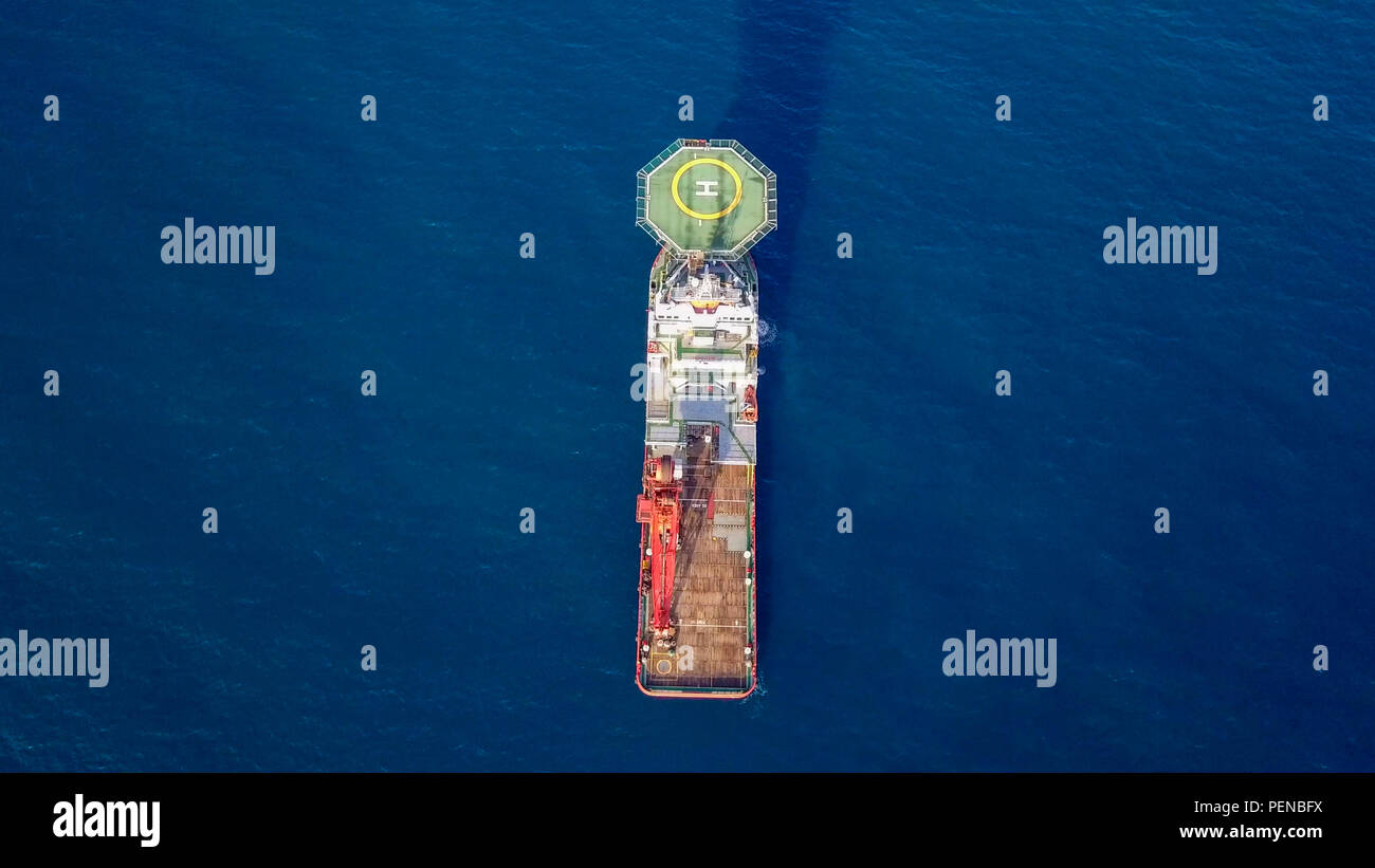 Aerial image of a Medium size Offshore supply ship Stock Photo