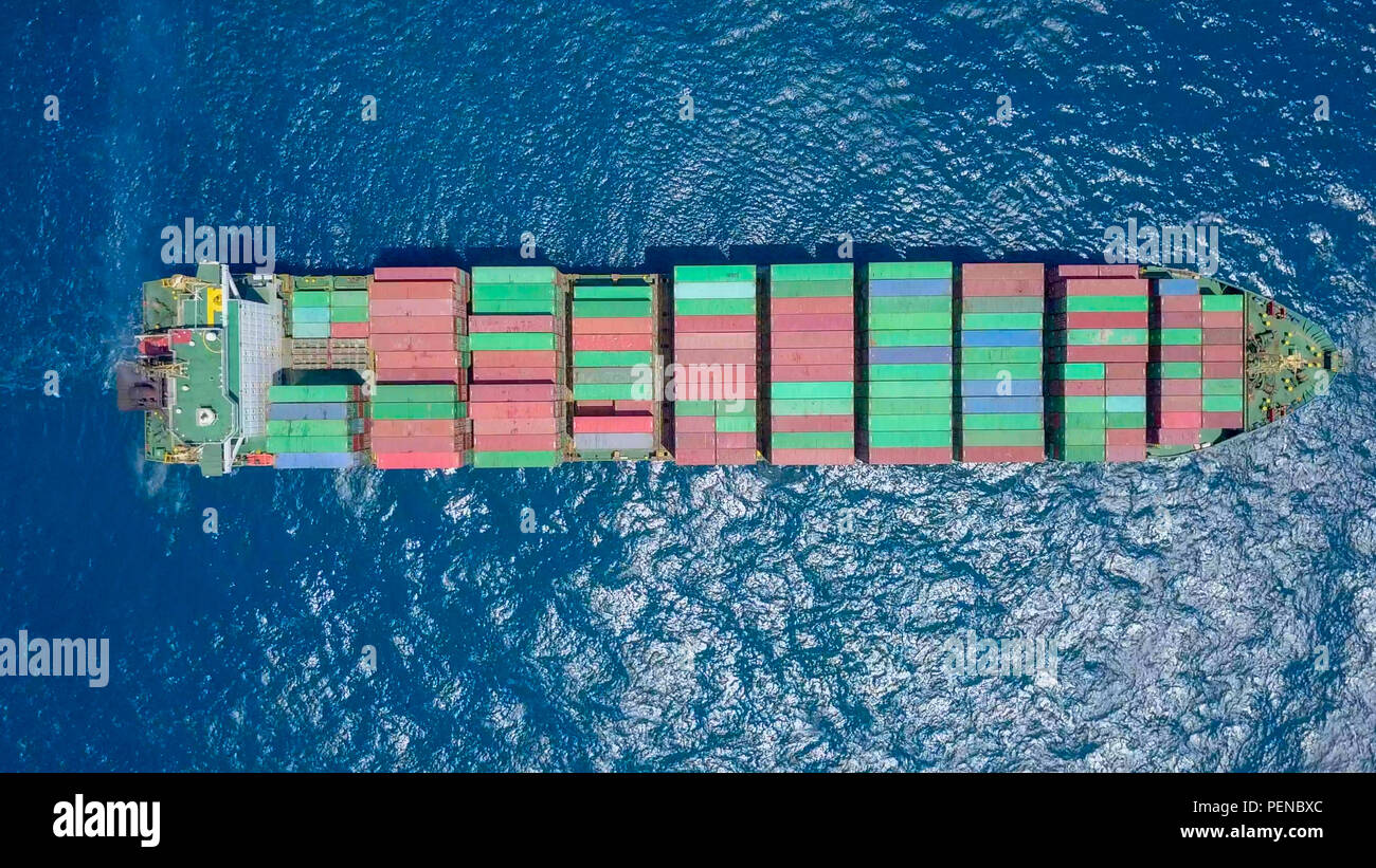 Large container ship at sea - Aerial image Stock Photo - Alamy