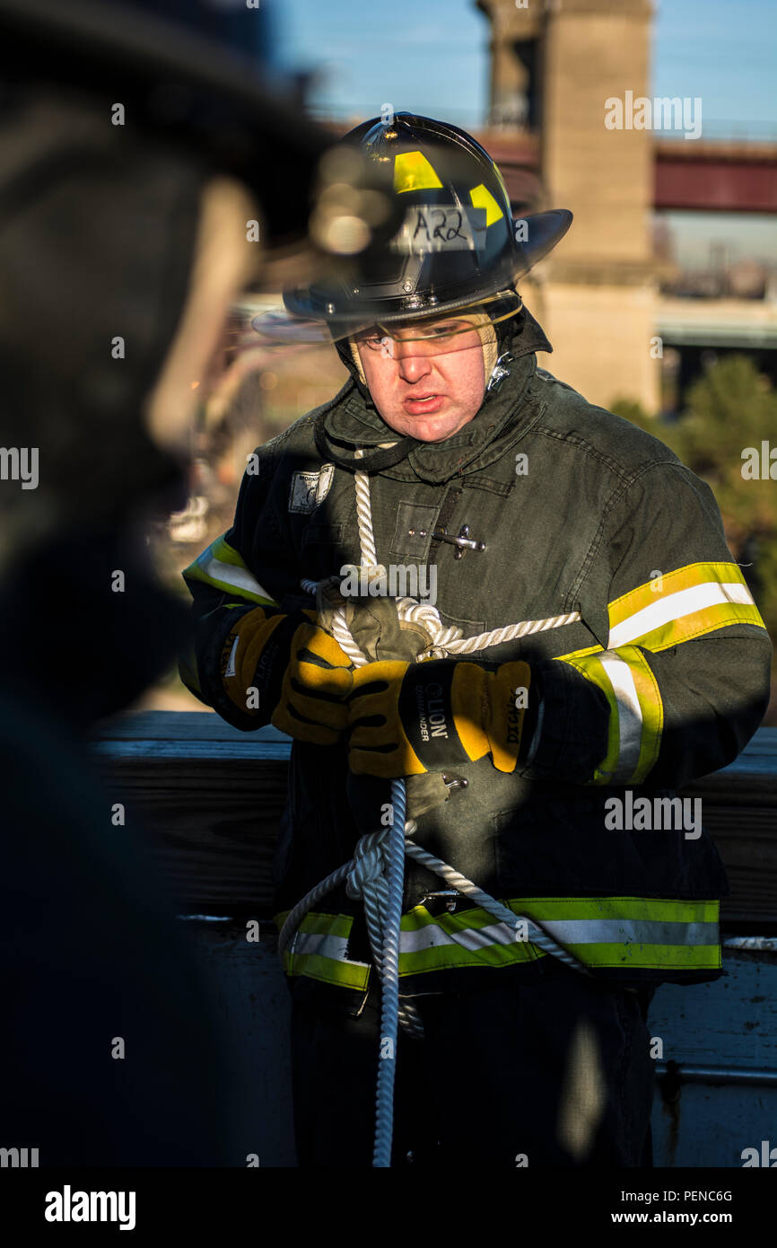A probationary firefighter in his second week of training at the New