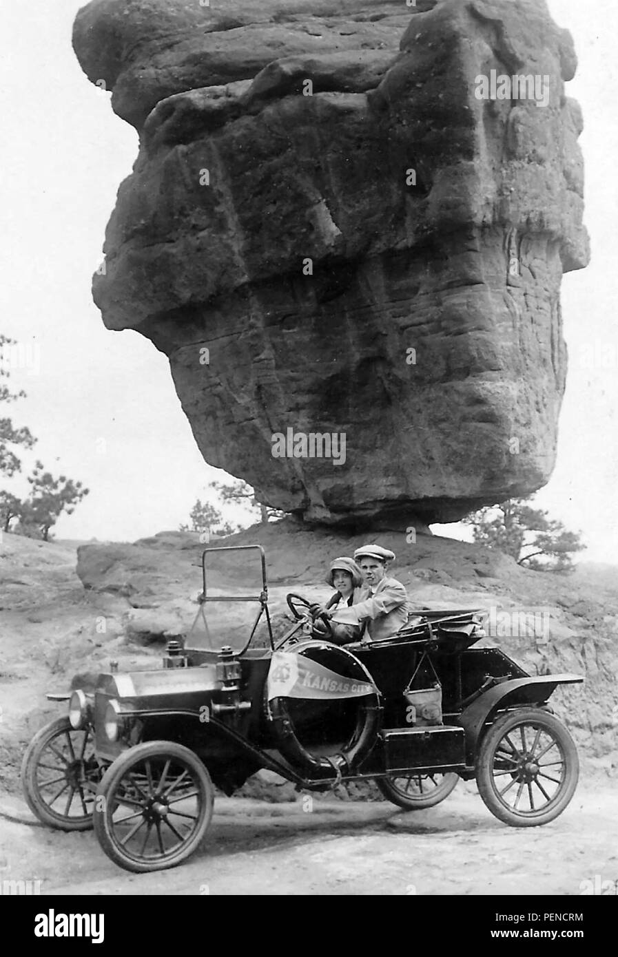 BALANCED ROCK,Colorado Springs,Colorado, in a 1920s postcard Stock Photo