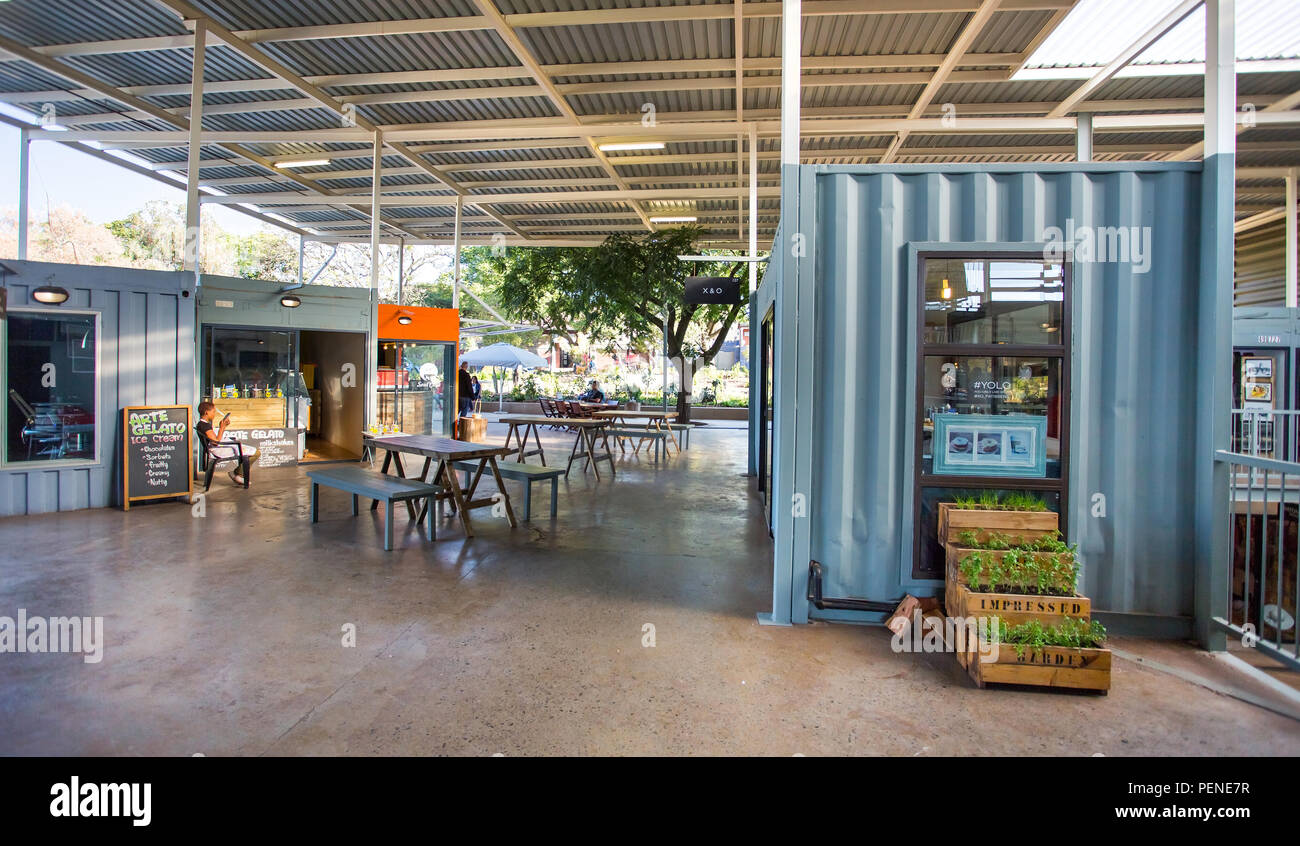 Johannesburg, South Africa, 5 May 2018 Shops made from used shipping