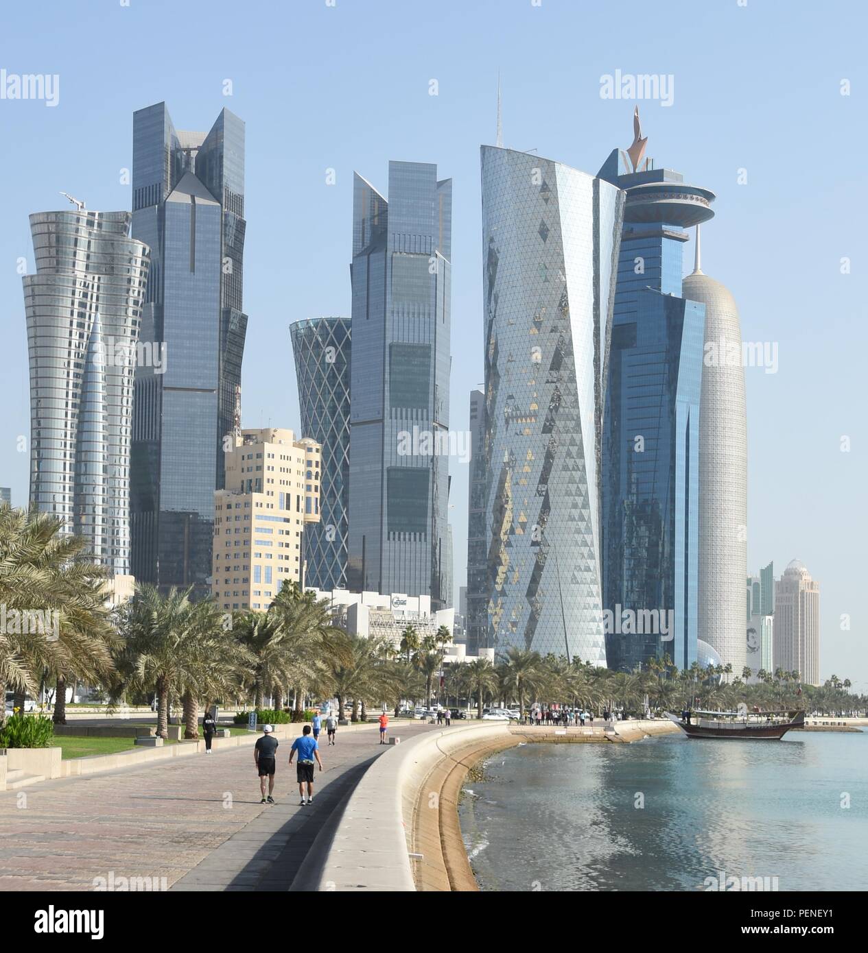 View along the Corniche, West Bay, Doha, Qatar Stock Photo