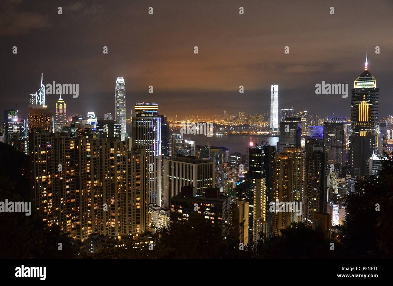 Hong Kong panoramic skyline at night Stock Photo