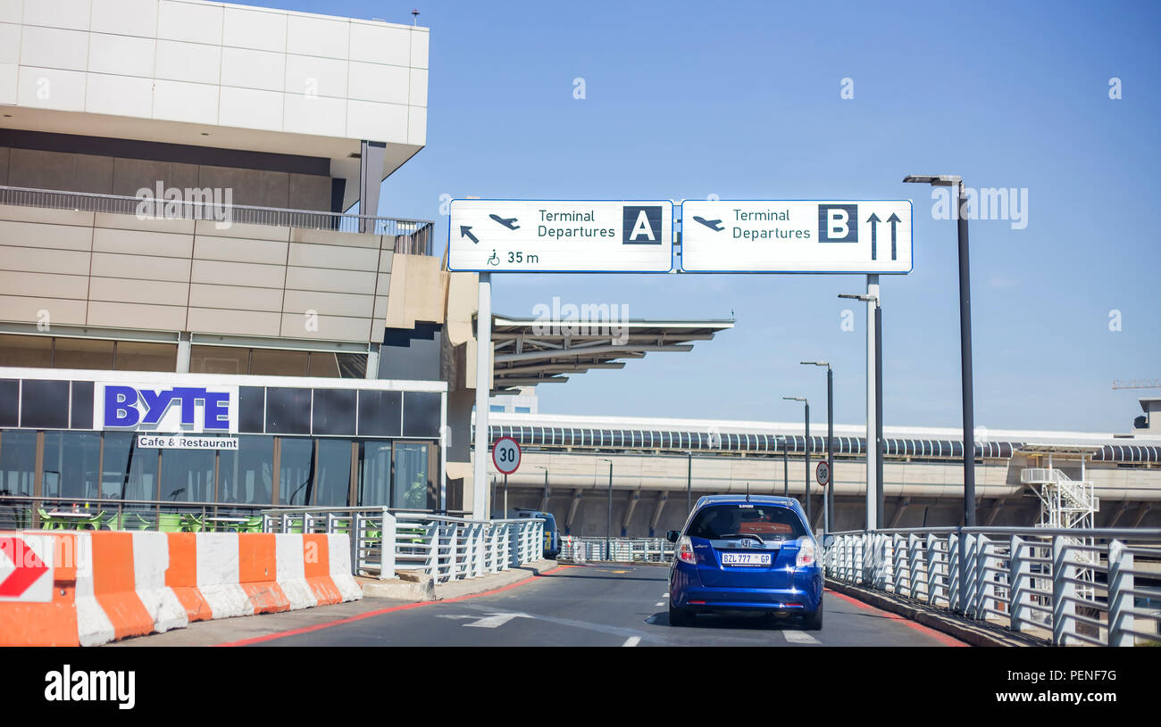 Johannesburg, South Africa, 1 August 2018 Departures entrance to