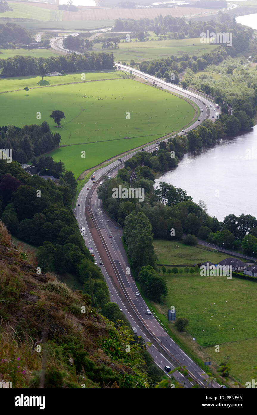 The M90 motorway seen from Kinnoull Hill, near Perth, Scotland Stock Photo